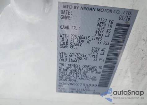 2016 Nissan Rogue Sl из США, поврежденный, VIN 5N1AT2MV0GC790899